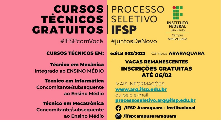 banner EDITAL Nº 002 2022 VAGAS REMANESCENTES DOS CURSOS TÉCNICOS 2022
