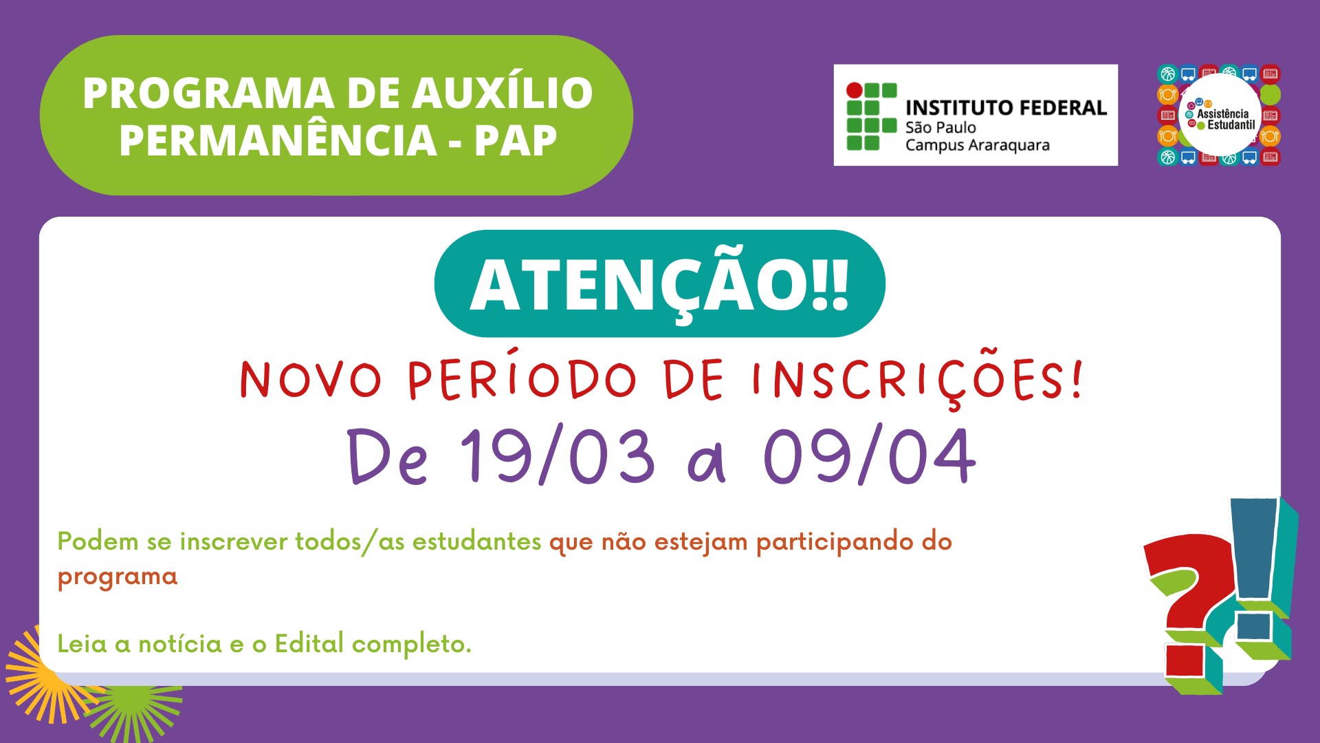 Programa de auxílio permanência (PAP) - Edital n° 18/2025