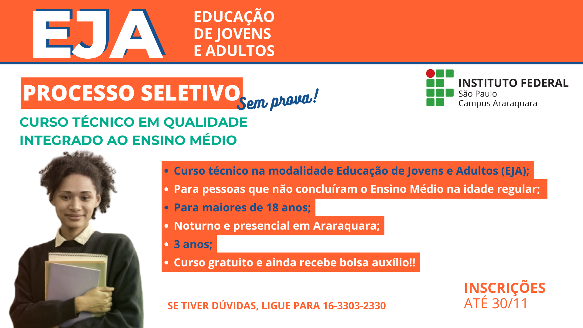 Inscrições abertas para o curso Técnico em Qualidade – EJA