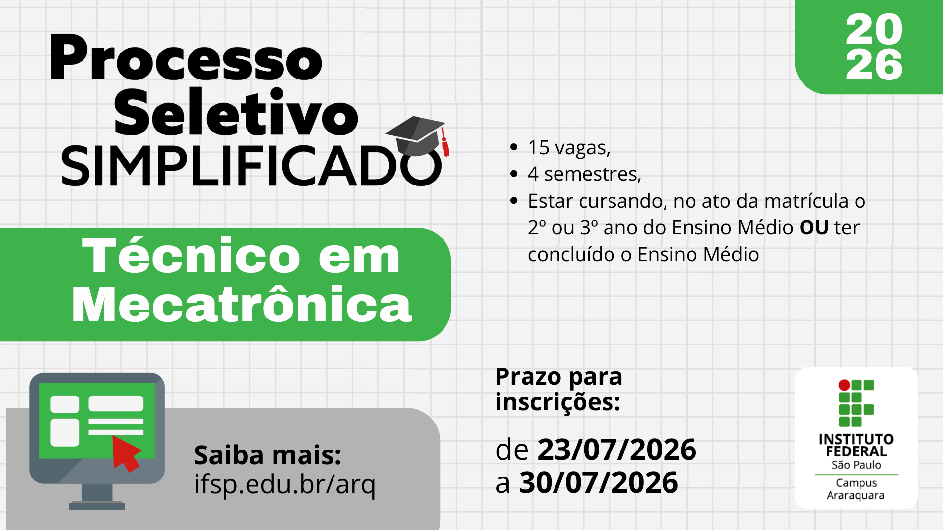 Curso Técnico em Mecatrônica - Vagas remanescentes - Edital nº 30/2026