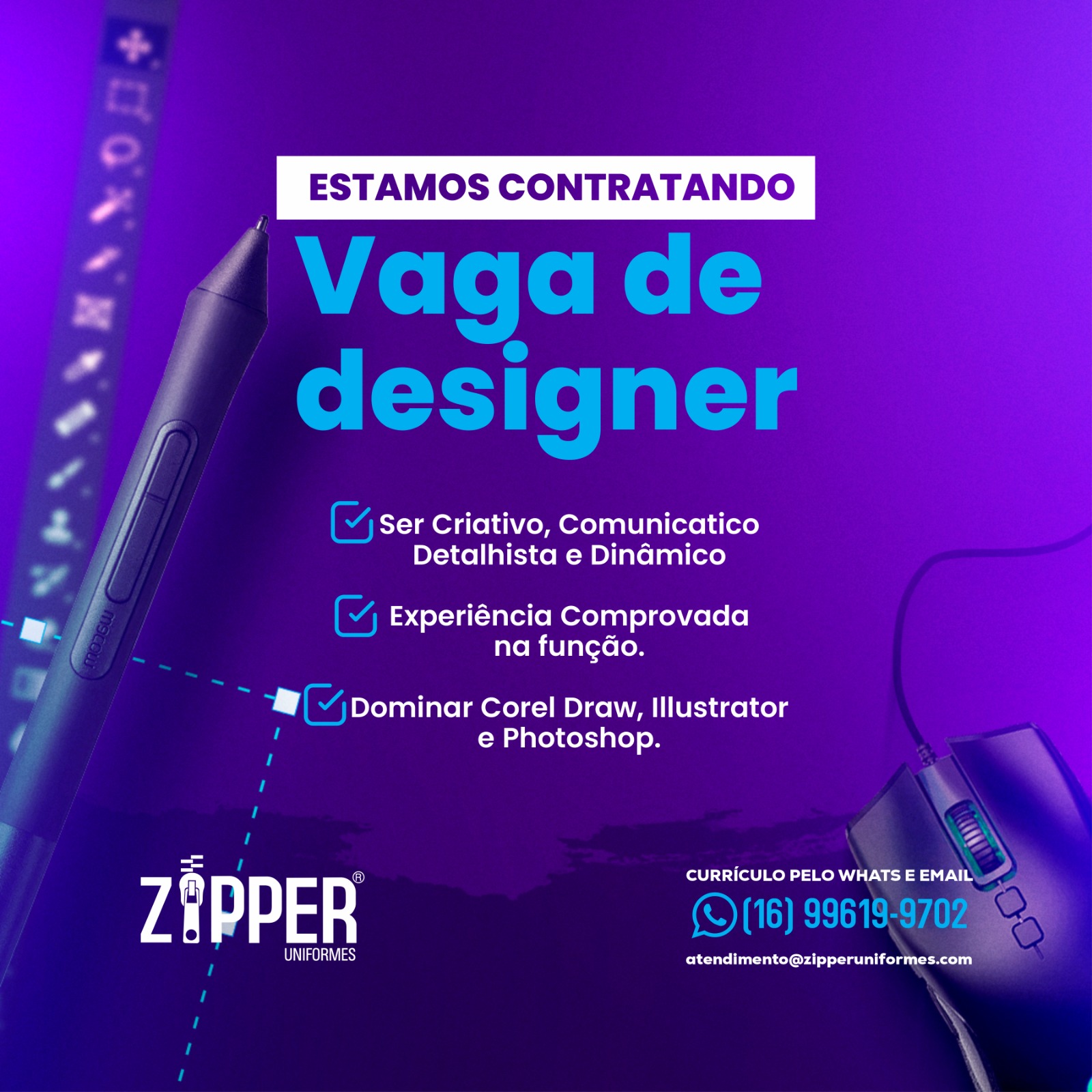 Anúncio vaga de designer Zípper