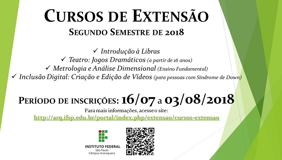 Datas de matrícula dos cursos de extensão