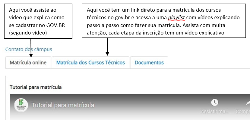 orientação de matricula para cursos técnicos